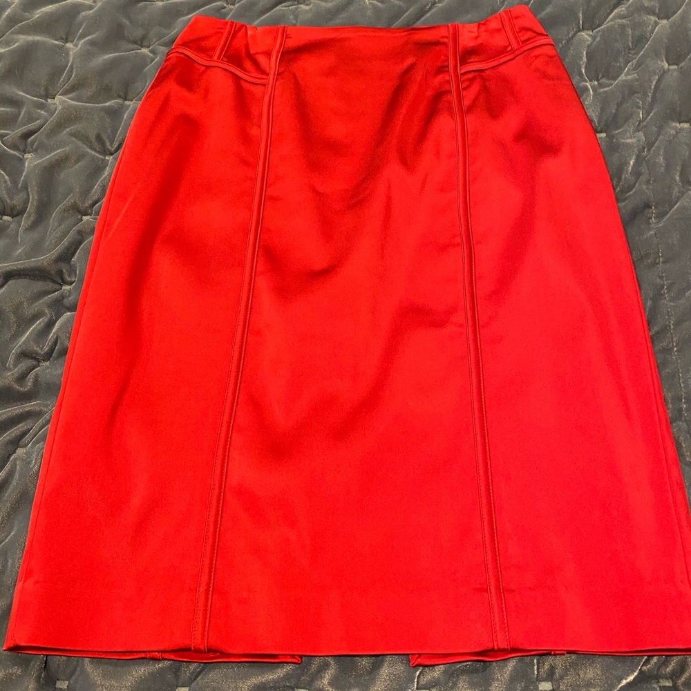 Cherry red satin pencil skirt
